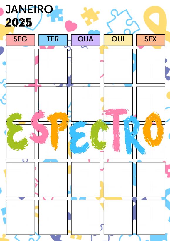 Página de calendário mensal do Planner Autismo 2025
